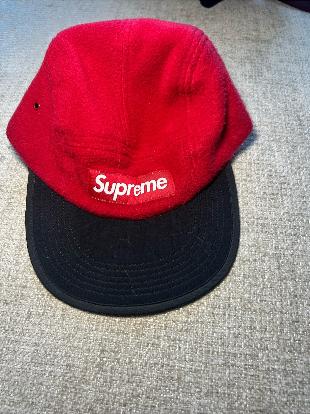 Supreme Red Fleece Cap with Black Brim